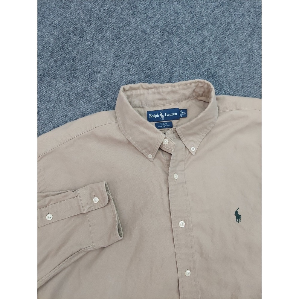Ralph Lauren Shirt Mens XL Tan Button Down Pony Blake Cotton Long Sleeve
